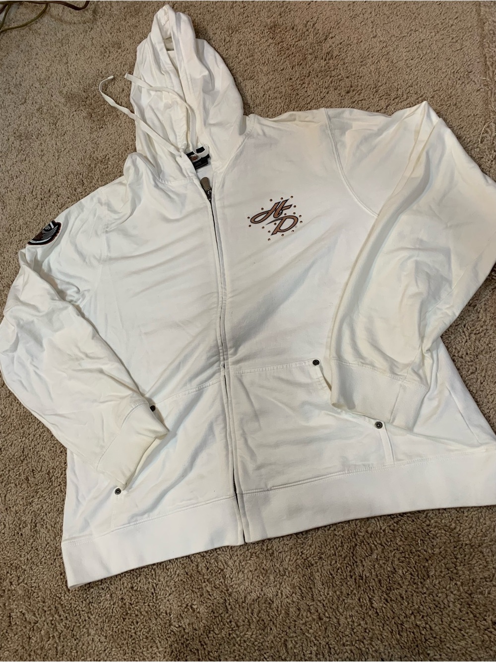 Harley-Davidson White Zip-Up Hooded Jacket with Script Logo